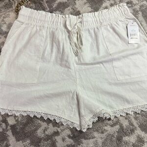 Time and Tru High Waist White Shorts with Lace Hem